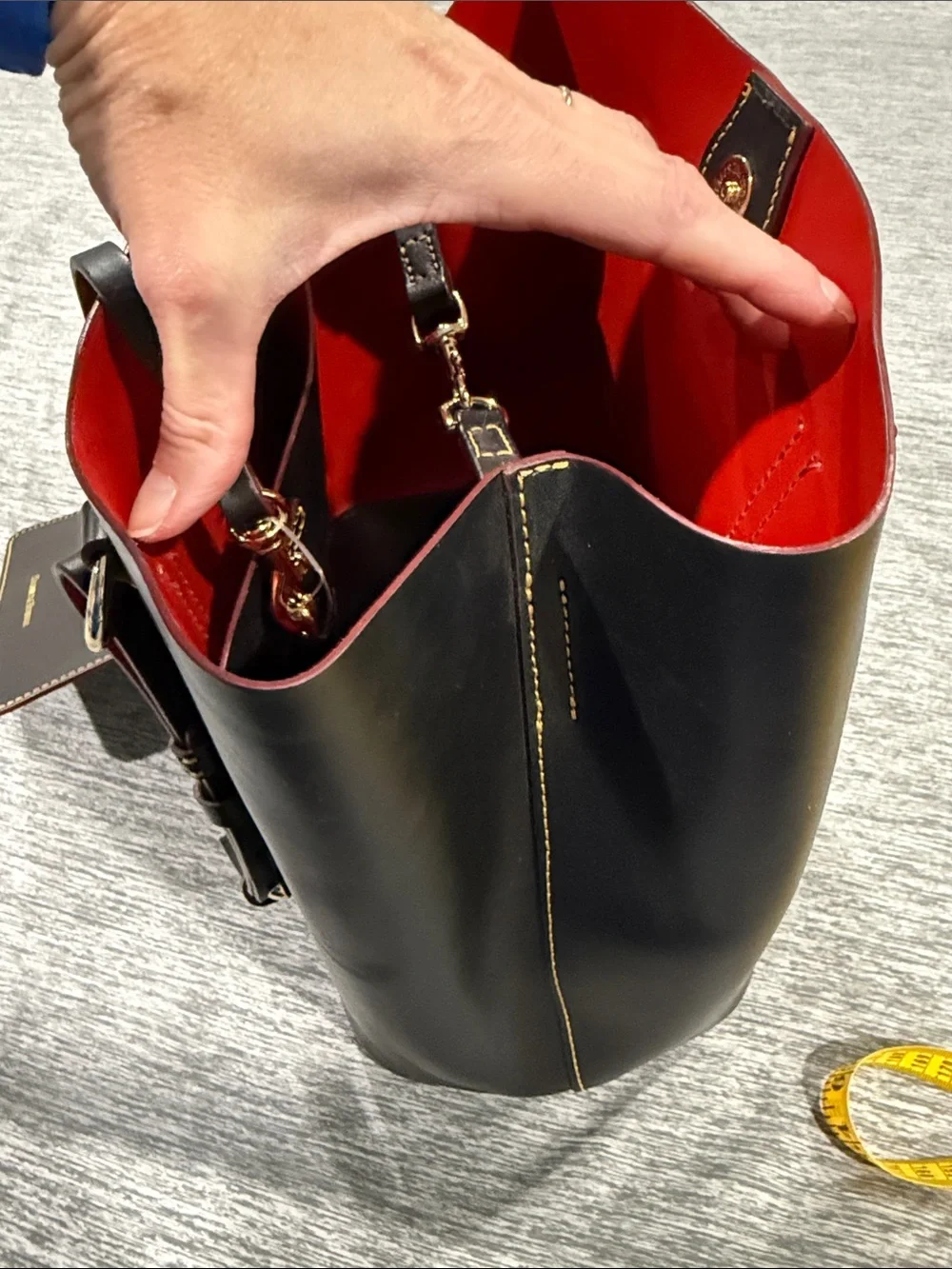 Dooney & Bourke Black Leather Tote with Red Trim - Picture 6 of 13